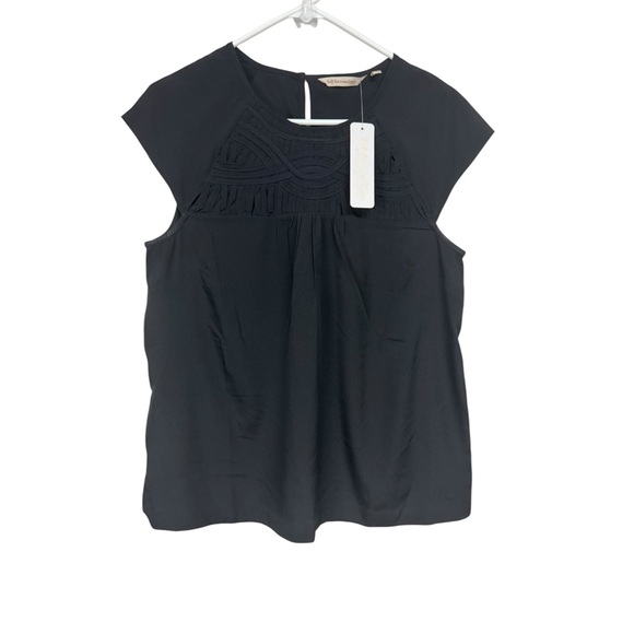 Soft Surroundings Viento Short Sleeve Black Blouse with Intricate Design, NWT, S - Picture 1 of 7